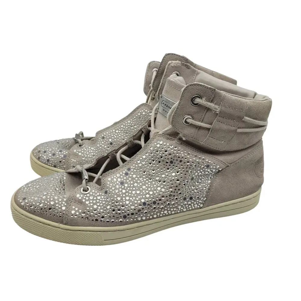 Preloved Coach Penda Nude Suede Jeweled High Top Sneakers Size 11M